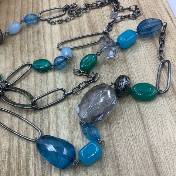 Lia Sophia Meridian Gun Metal Beaded Blue Green Tones Necklace - Picture 1 of 8